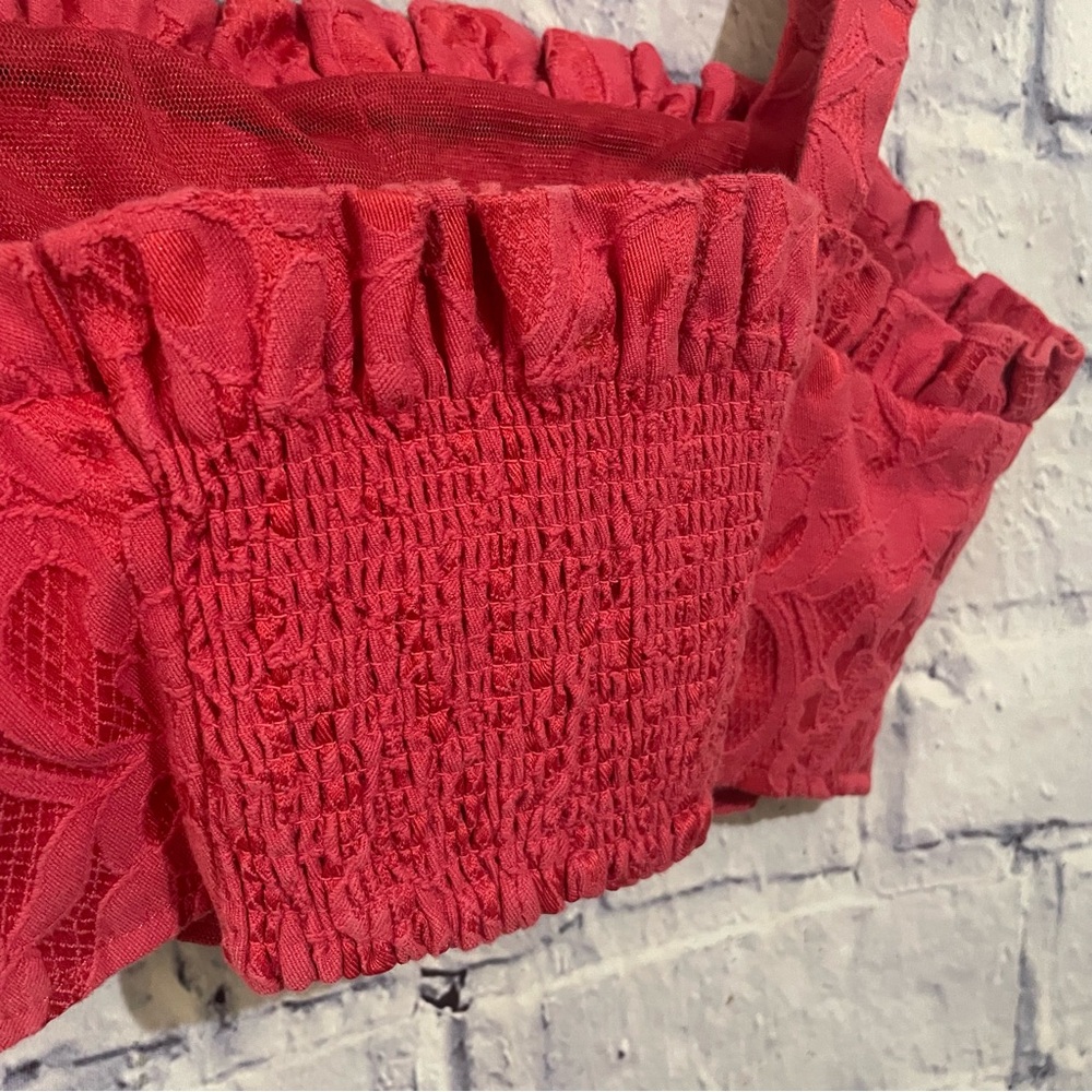 Free People Fiona Jacquard Lace Ruffled Smocked Crop Corset Top Pink 4 - Picture 9 of 14